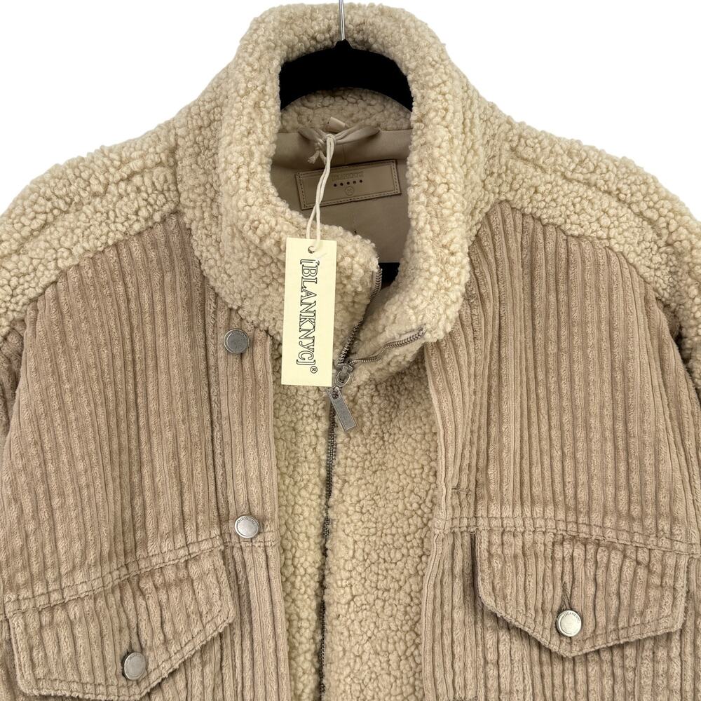 BLANKNYC Fuzzy Wuzzy Corduroy Sherpa Mix Trucker Jacket Womens Sz Medium Brown - Picture 3 of 7